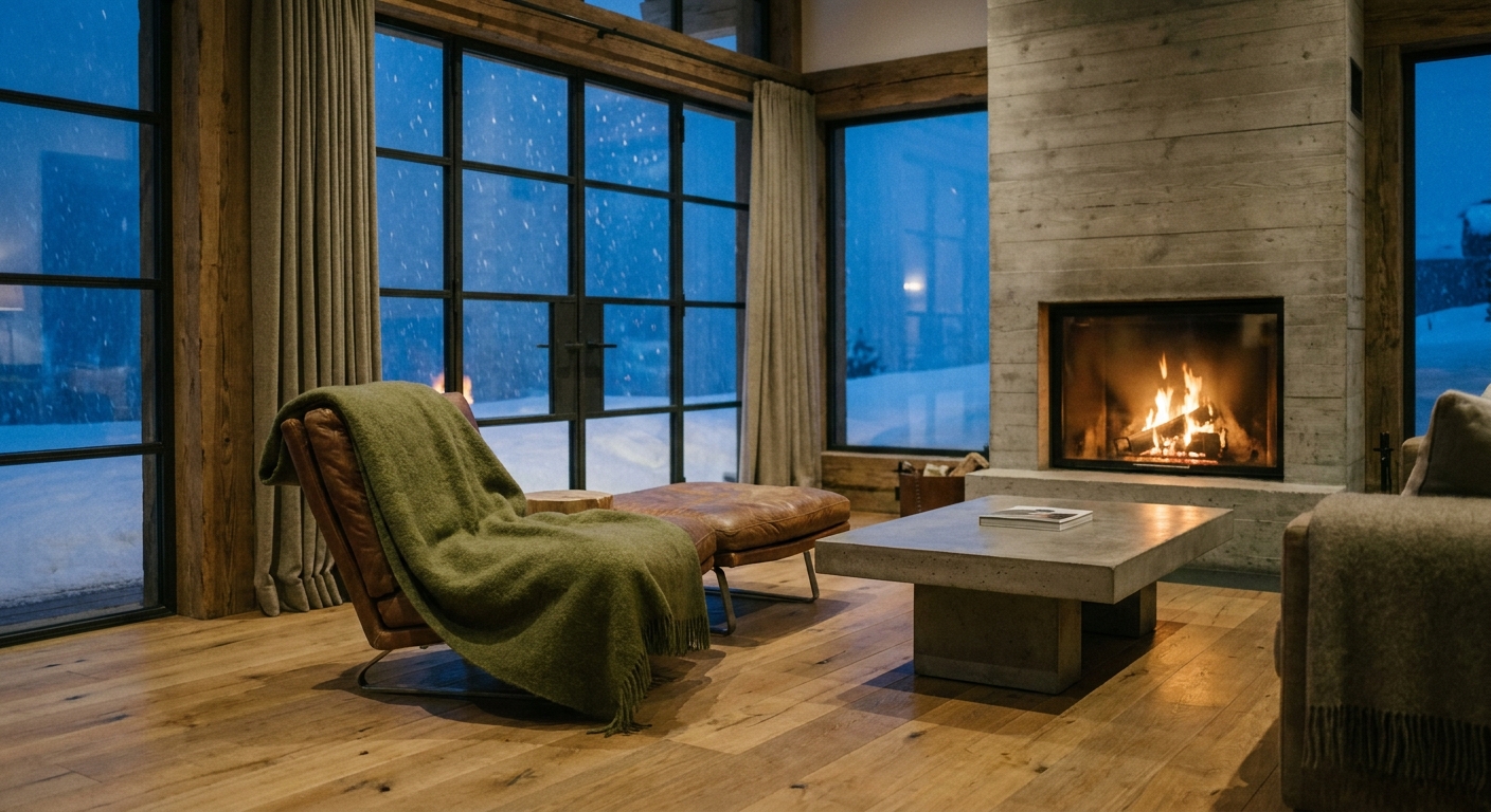 Living room with open fireplace